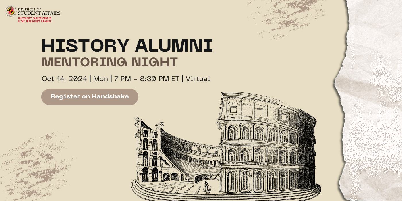 History Alumni Mentoring Night promotional graphic.