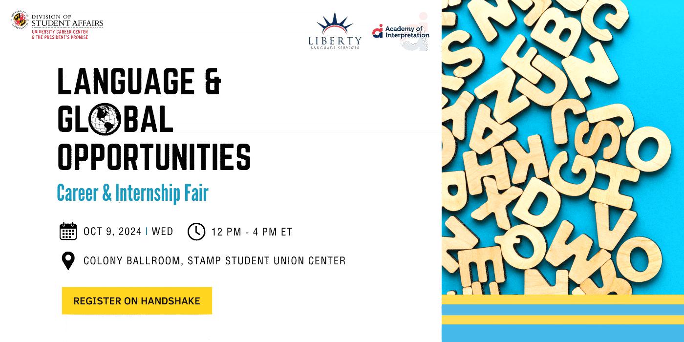 Language & Global Opportunities Career & Internship Fair event promotion.