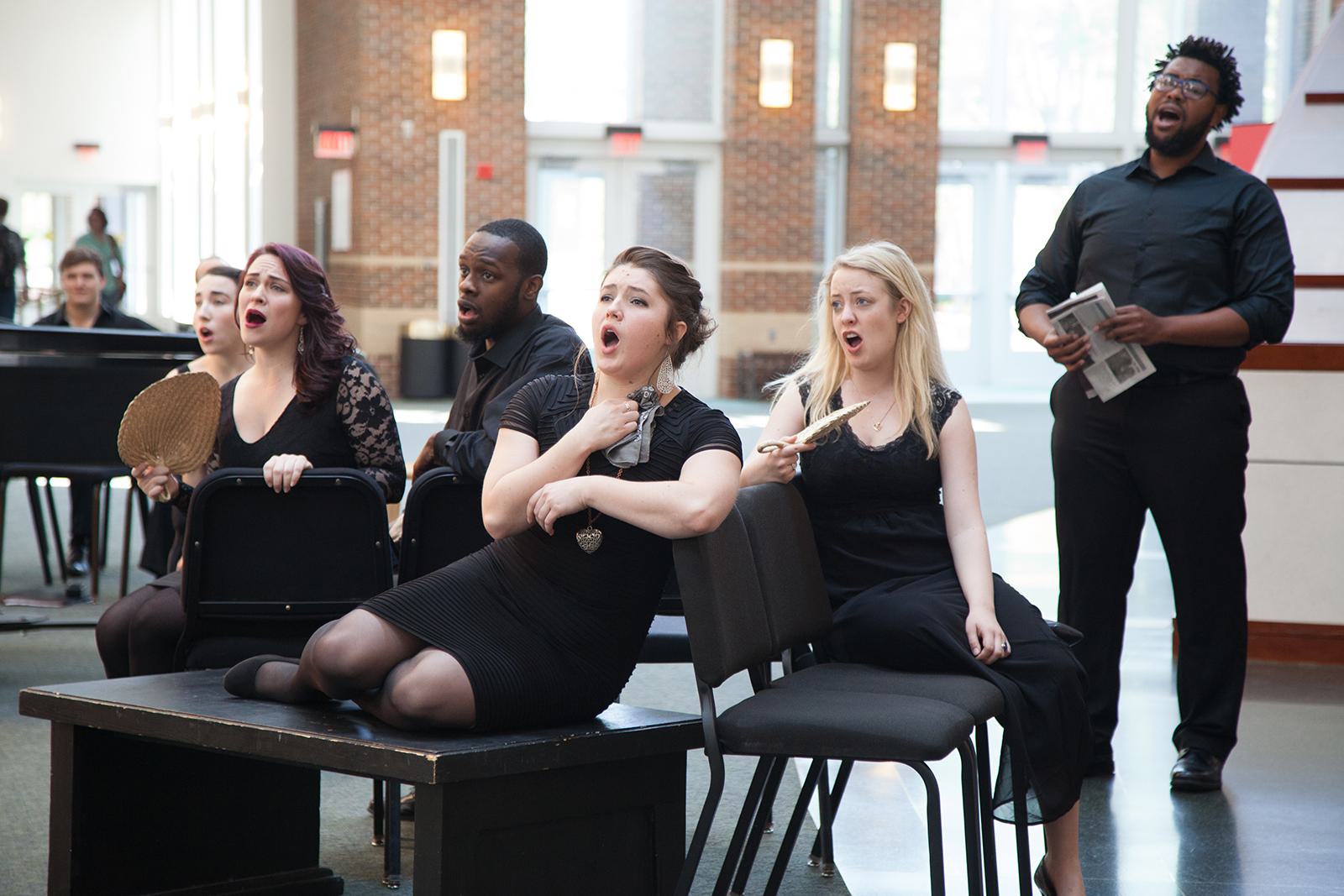 Opera students sing in the Clarice's Grand Pavilion.