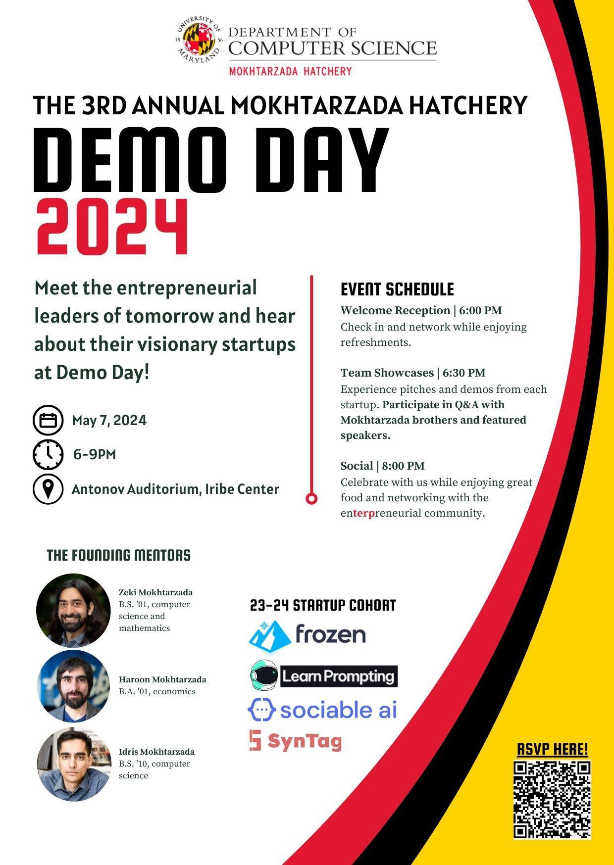 Flyer for demo day featuring founding mentors