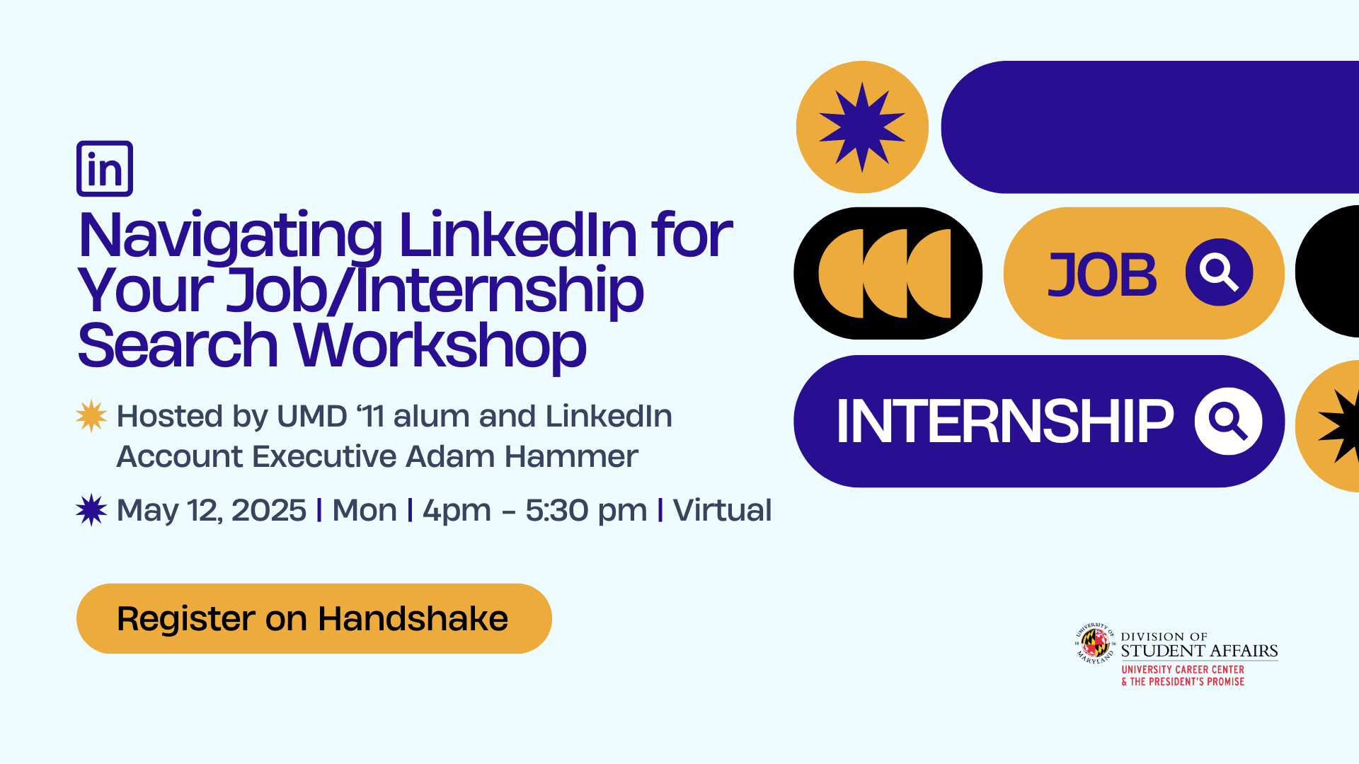 The text job and internship are in the search bar to the right of a body of text describing the workshop.