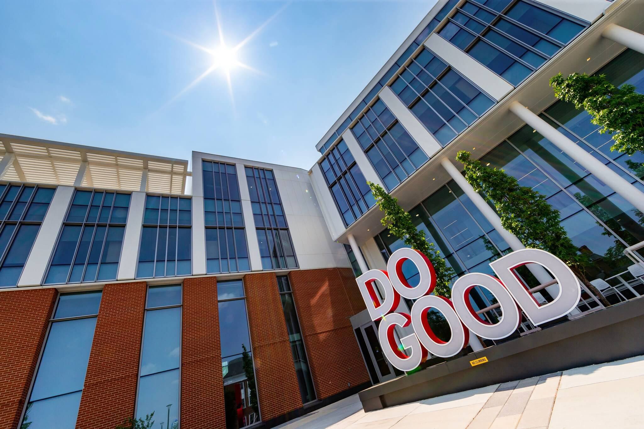 Photo of the do good plaza with the do good sculpture