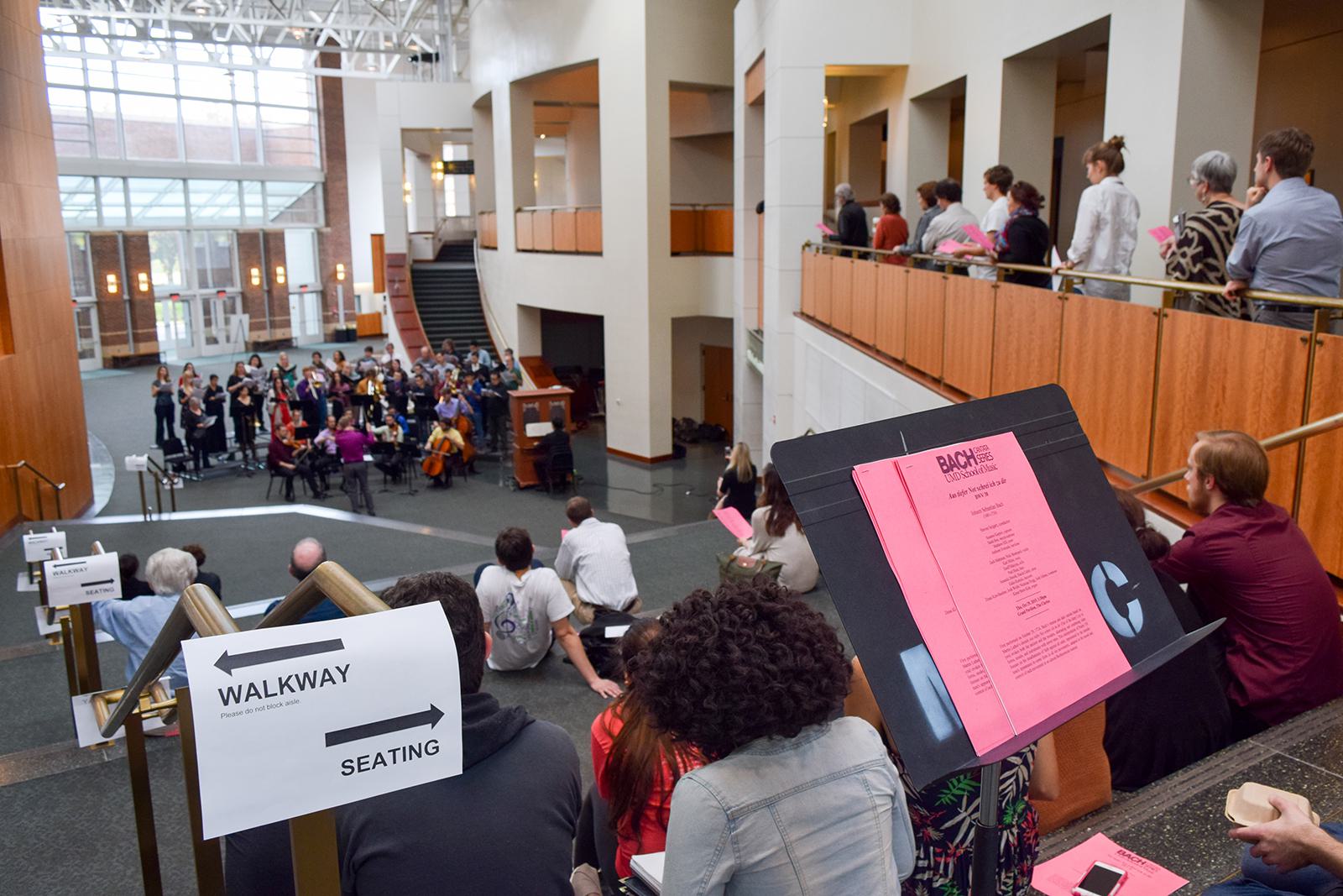 An audience gathers in The Clarice's Grand Pavilion to watch a Bach Cantata performance.