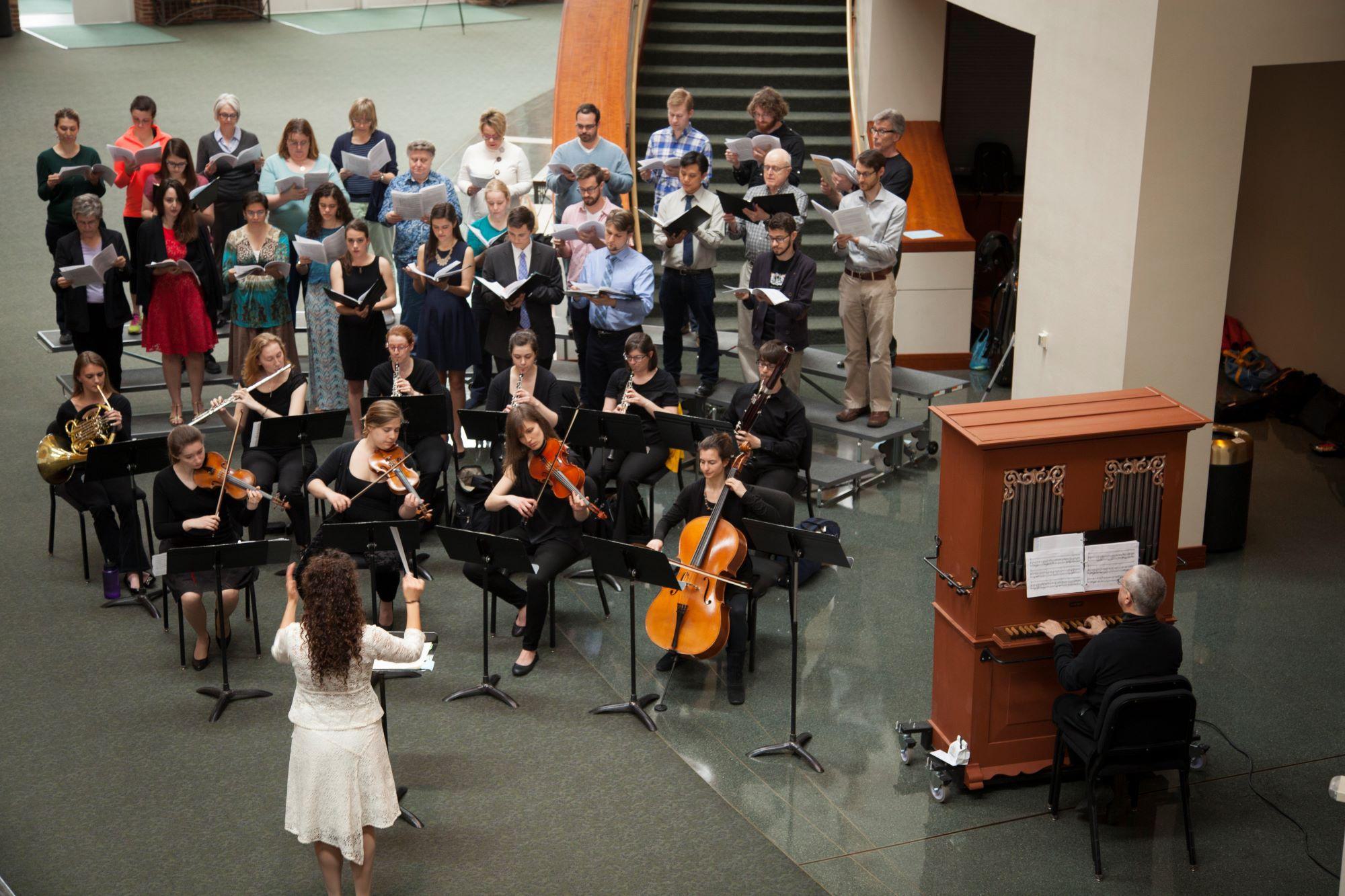 UMD choir performs in The Clarice's Grand Pavilion.