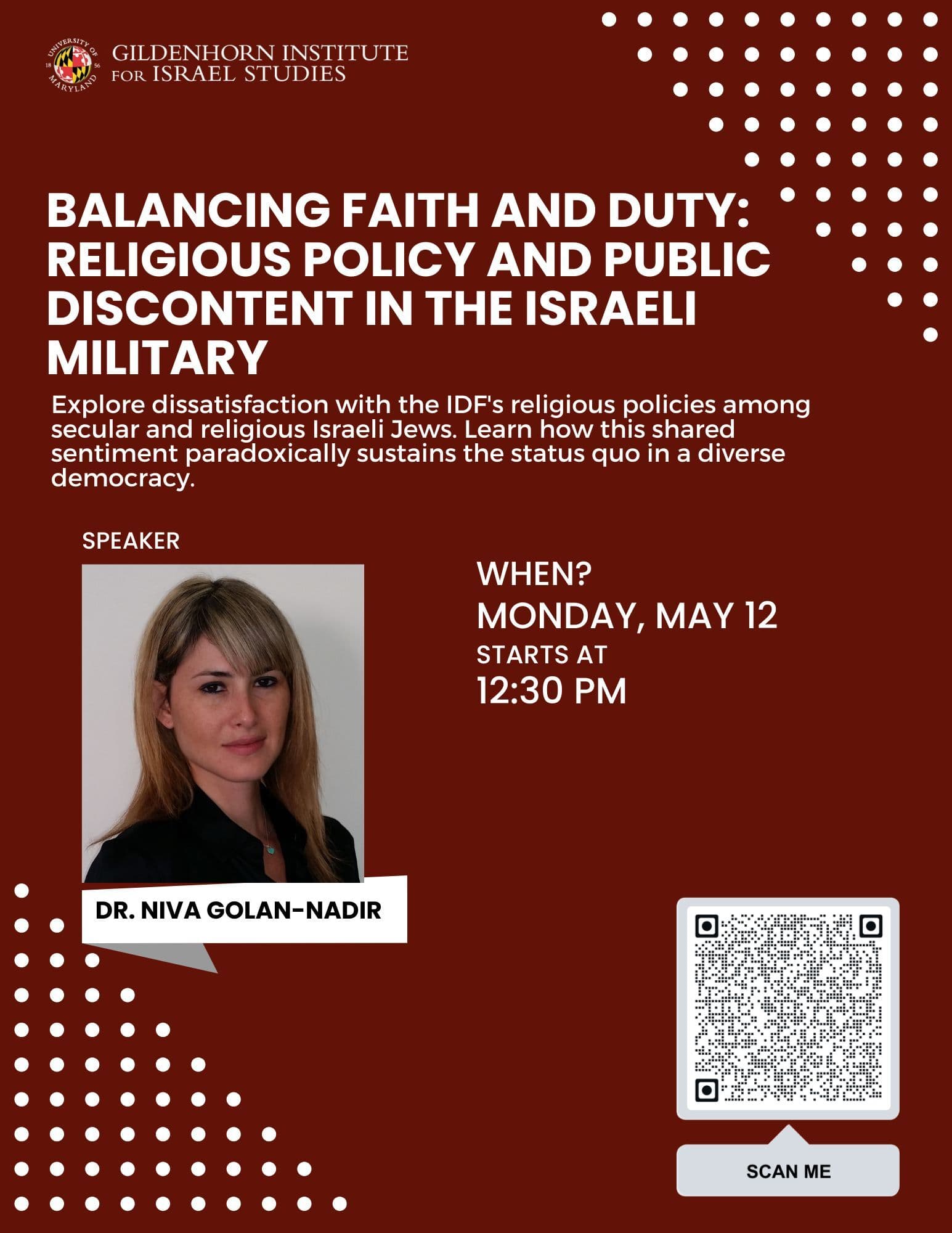 Event flyer with Niva Golan-Nadir
