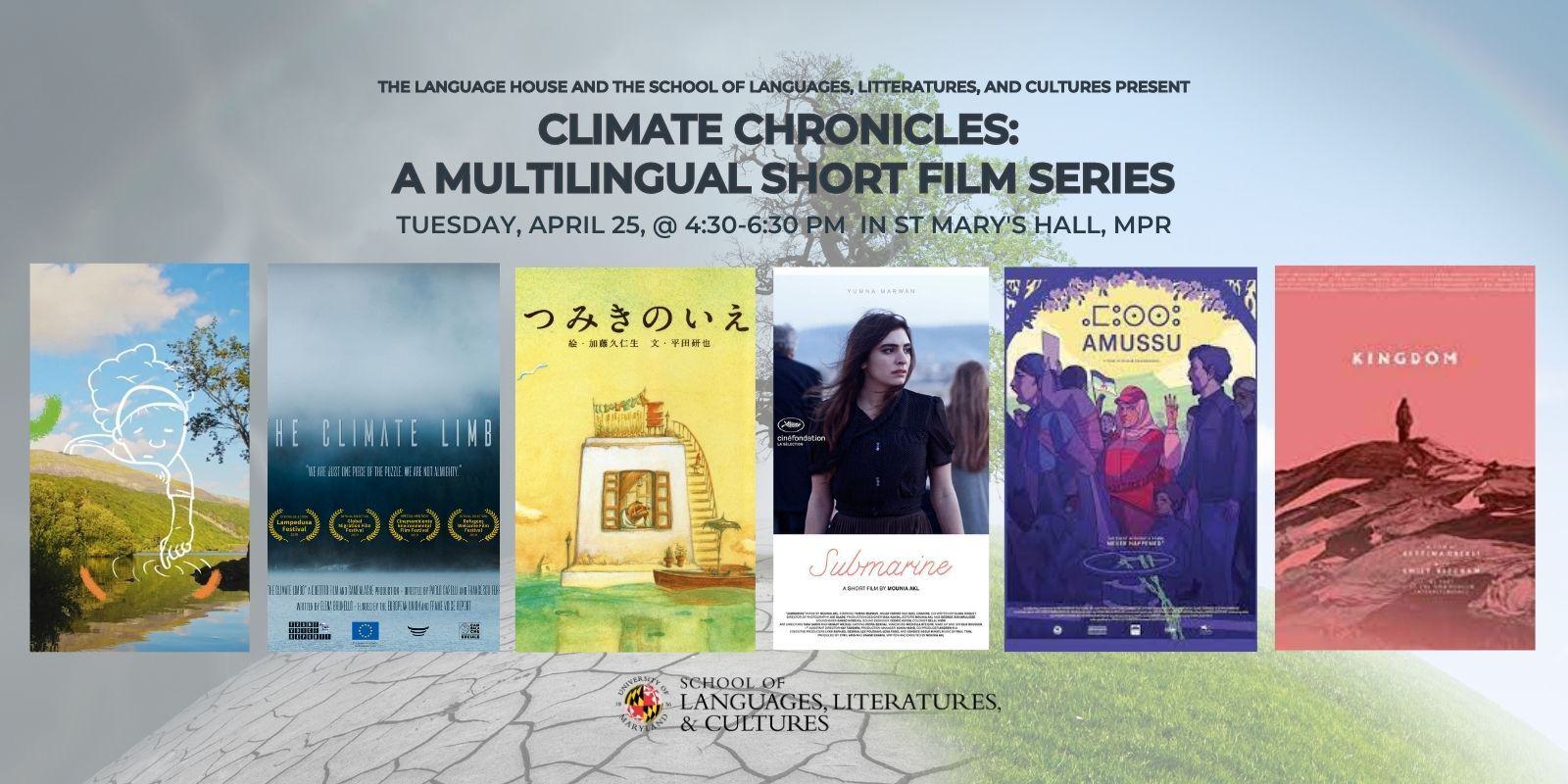 Thumbnail with 6 short film icons and info on Climate Chronicles event