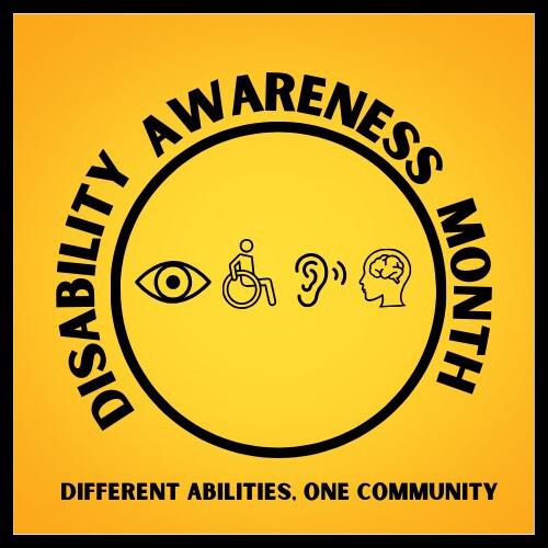 Disability Awareness Month Logo with ear, brain ,wheelchair, eye clip art