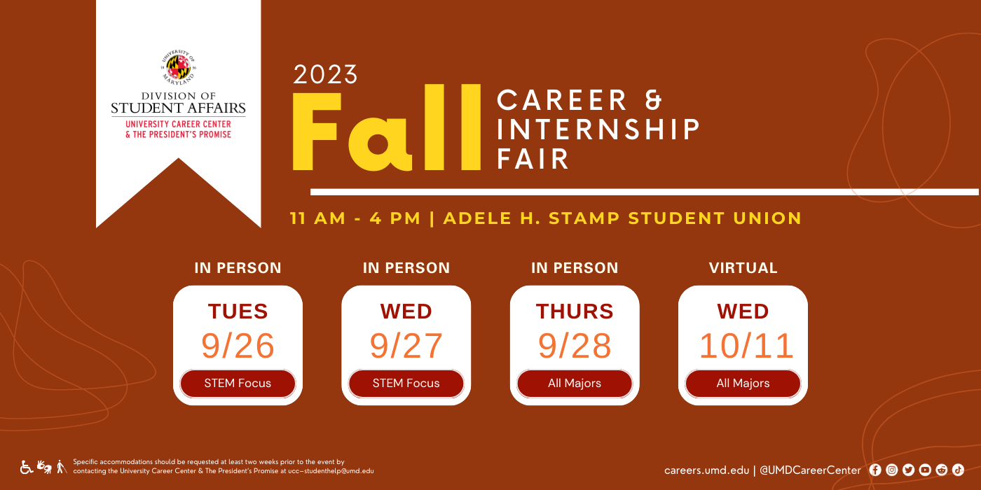 a promotional image for the fall career and internship fair.