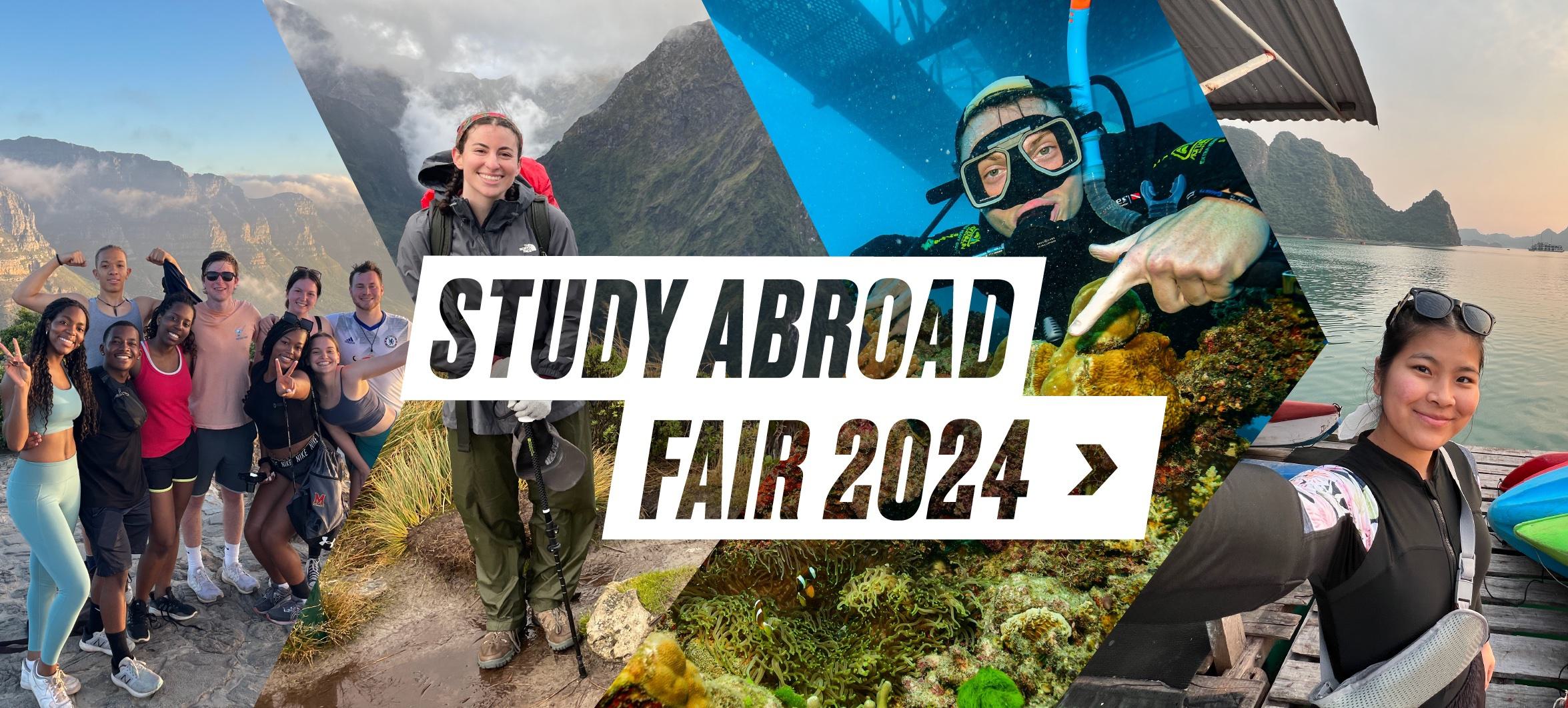 Four photos of Terps around the world with an overlay "Study Abroad Fair 2024"