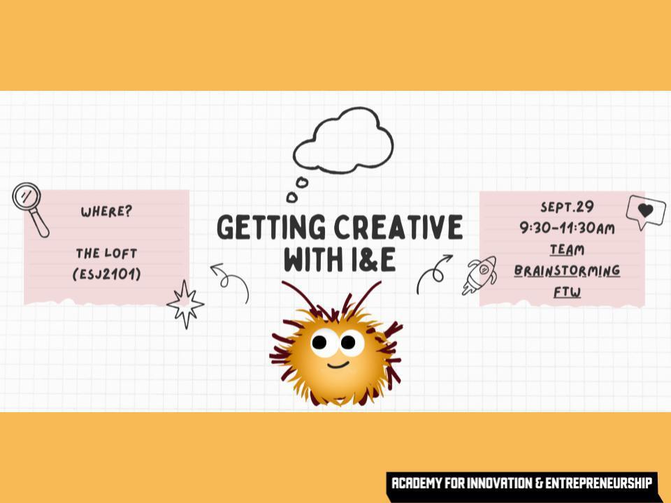 Getting Creative with I&E: Team Brainstorming FTW Sept 29 from 9:30-11:30am in ESJ2101