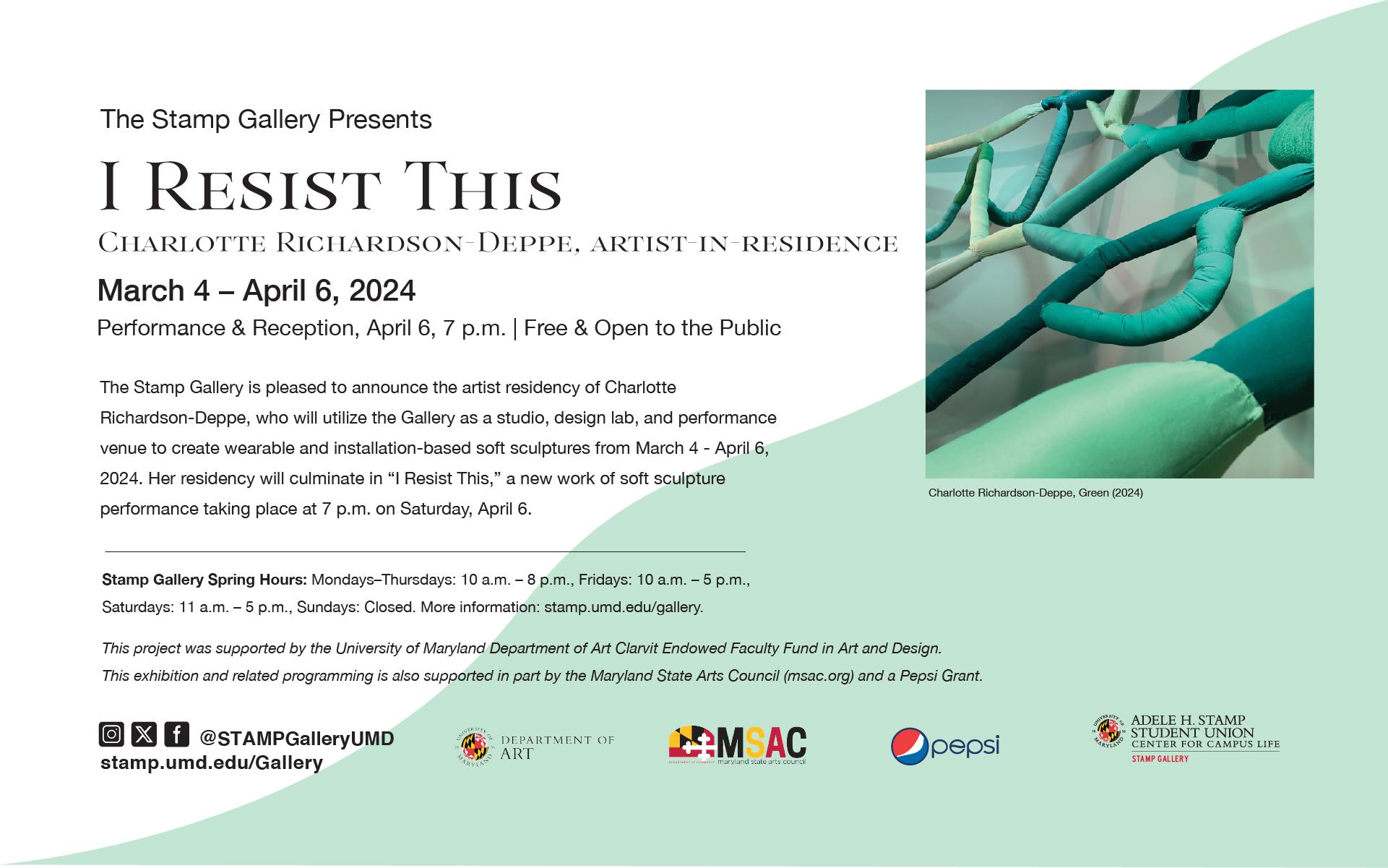 The Stamp Gallery Presents I Resist This Charlotte Richardson Deppe March 4 - April 6 2024