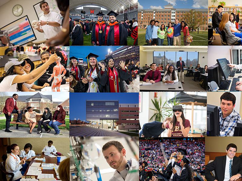 collage of students in class and commencement