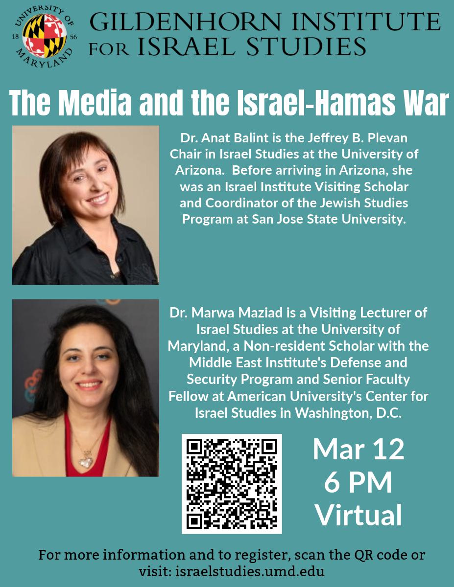 Flyer of event, with speakers, Dr. Anat Balint and Dr. Marwa Maziad