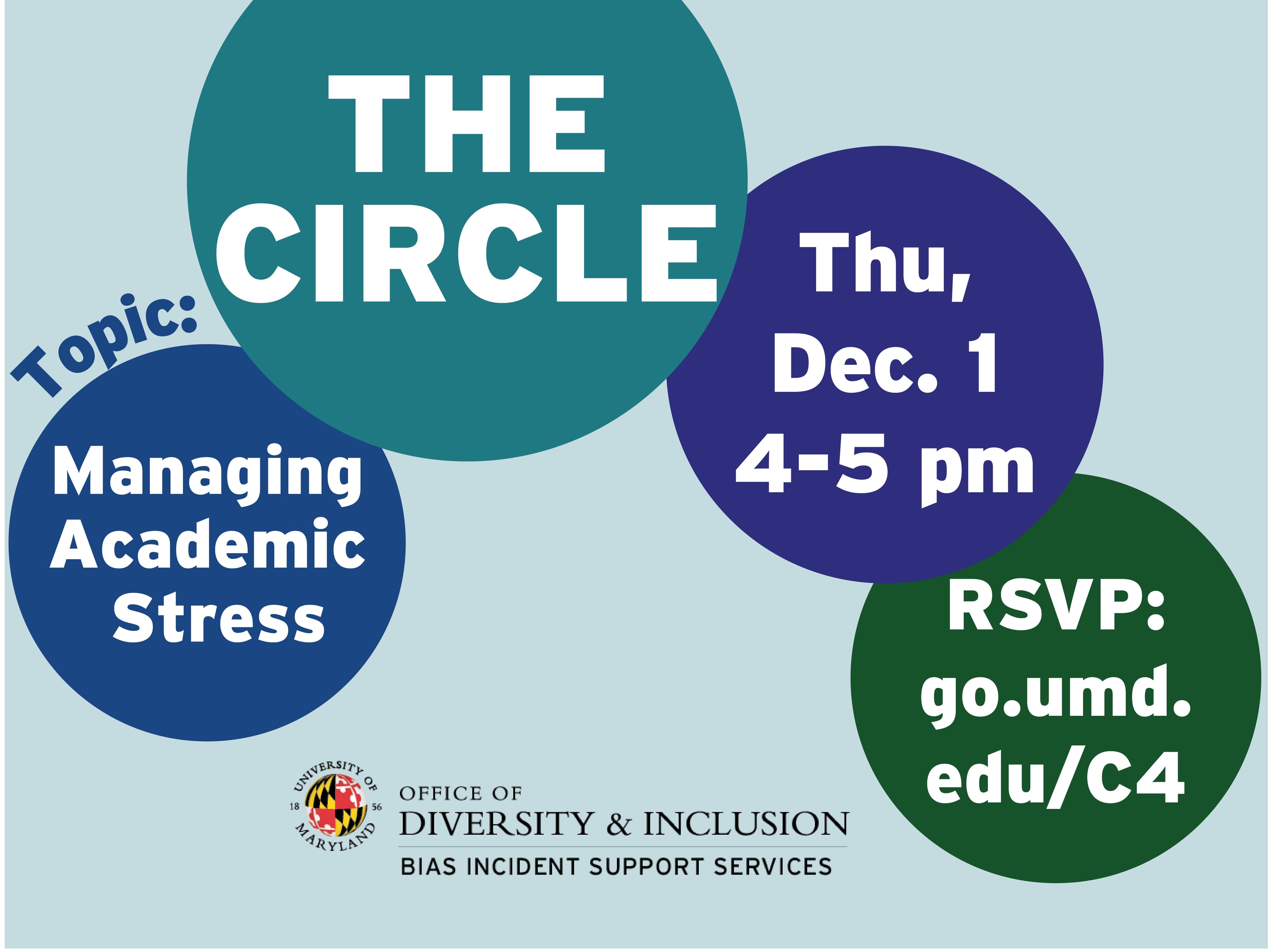 Event details are repeated in an overlapping circle design