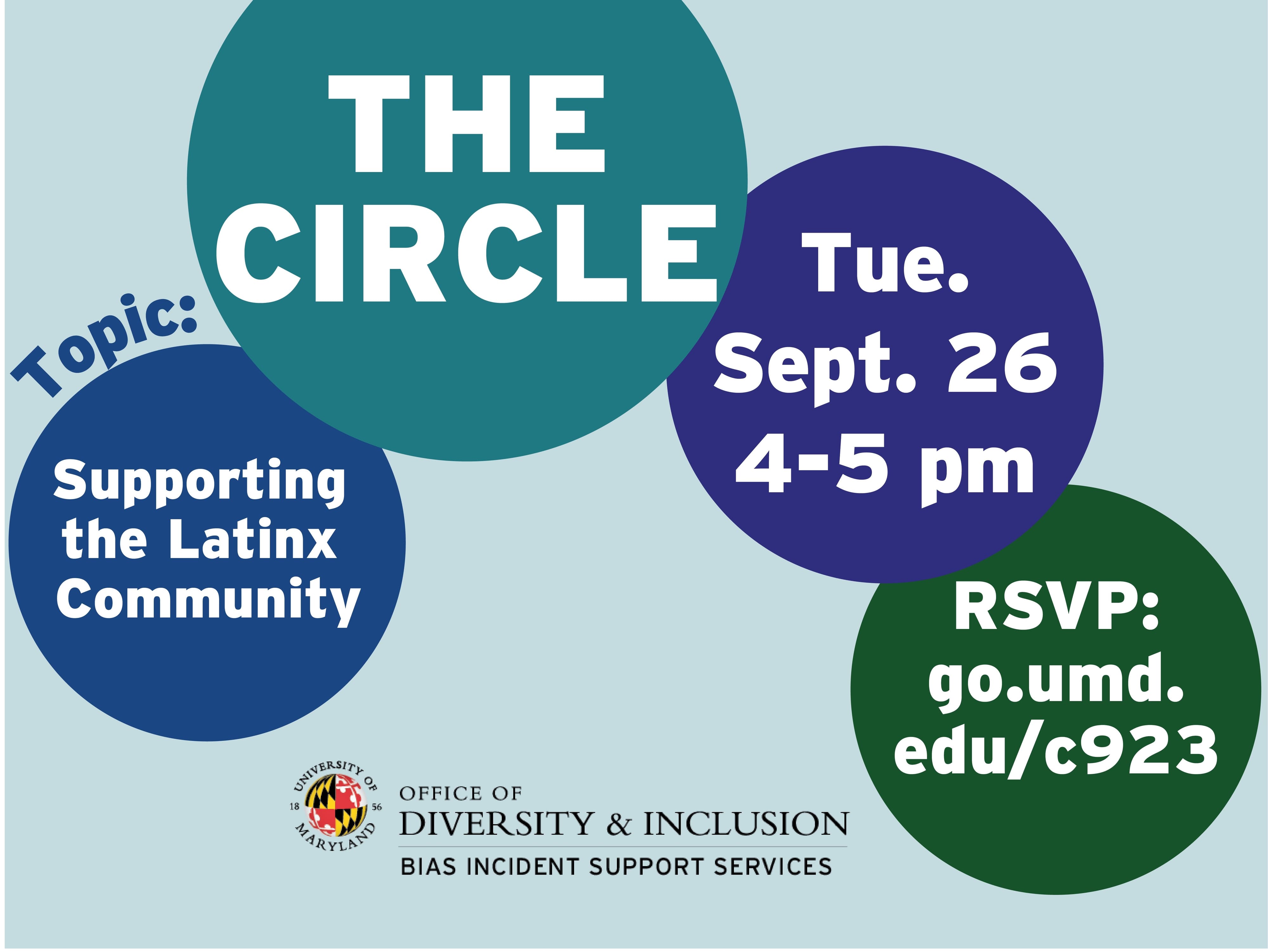 Flyer for The Circle Supporting the Latinx Community with an overlapping circle design