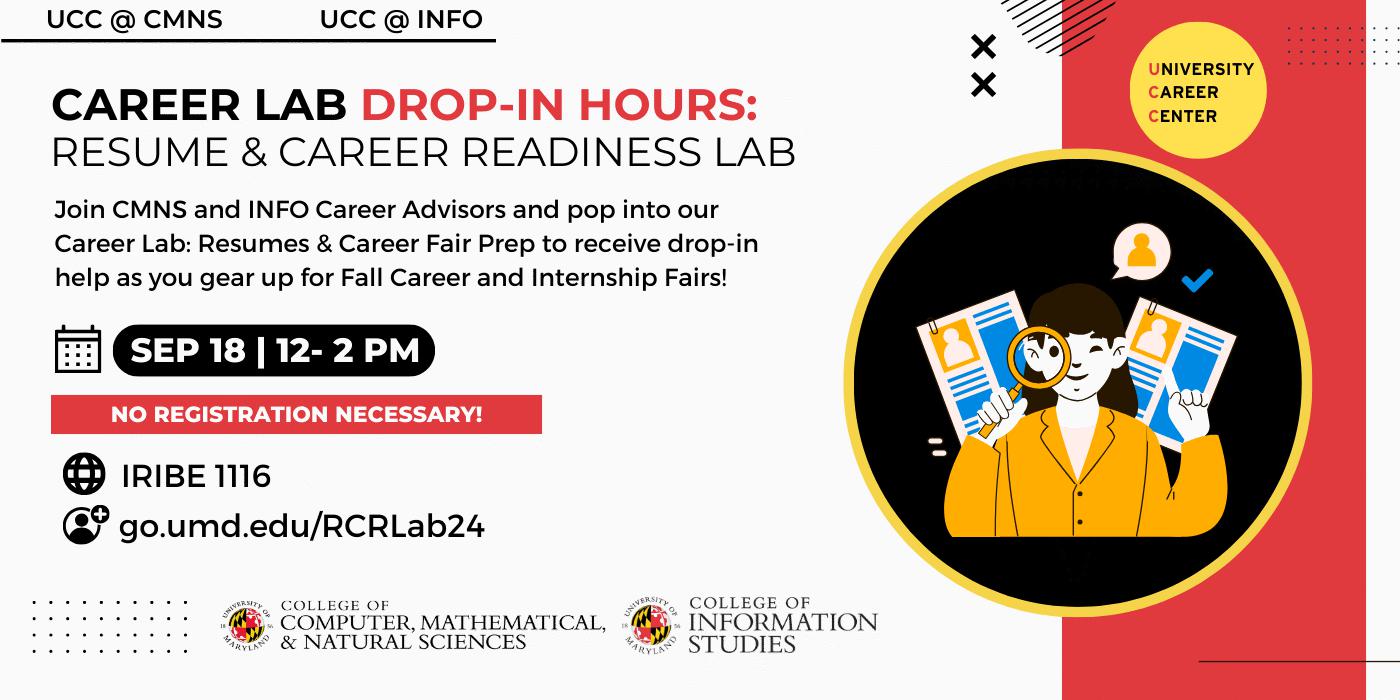 Resume and career readiness lab promotion graphic.