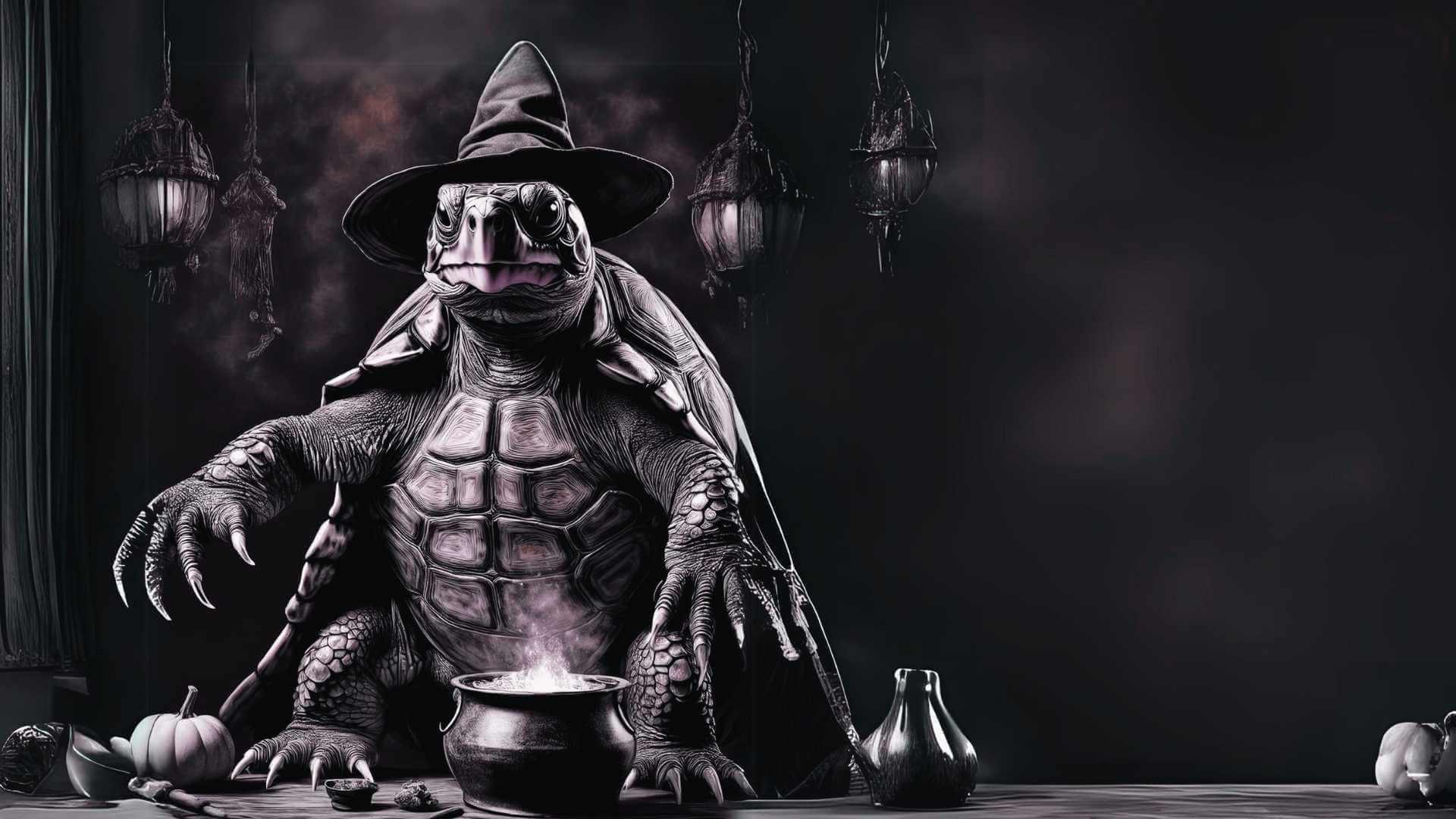 testudo wearing a witch hat