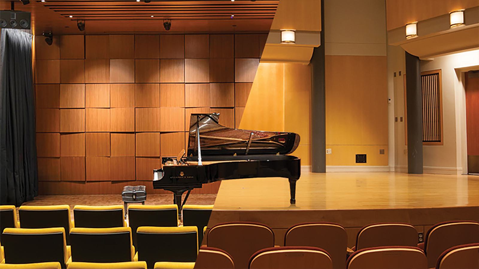 A collage of two performance venues.