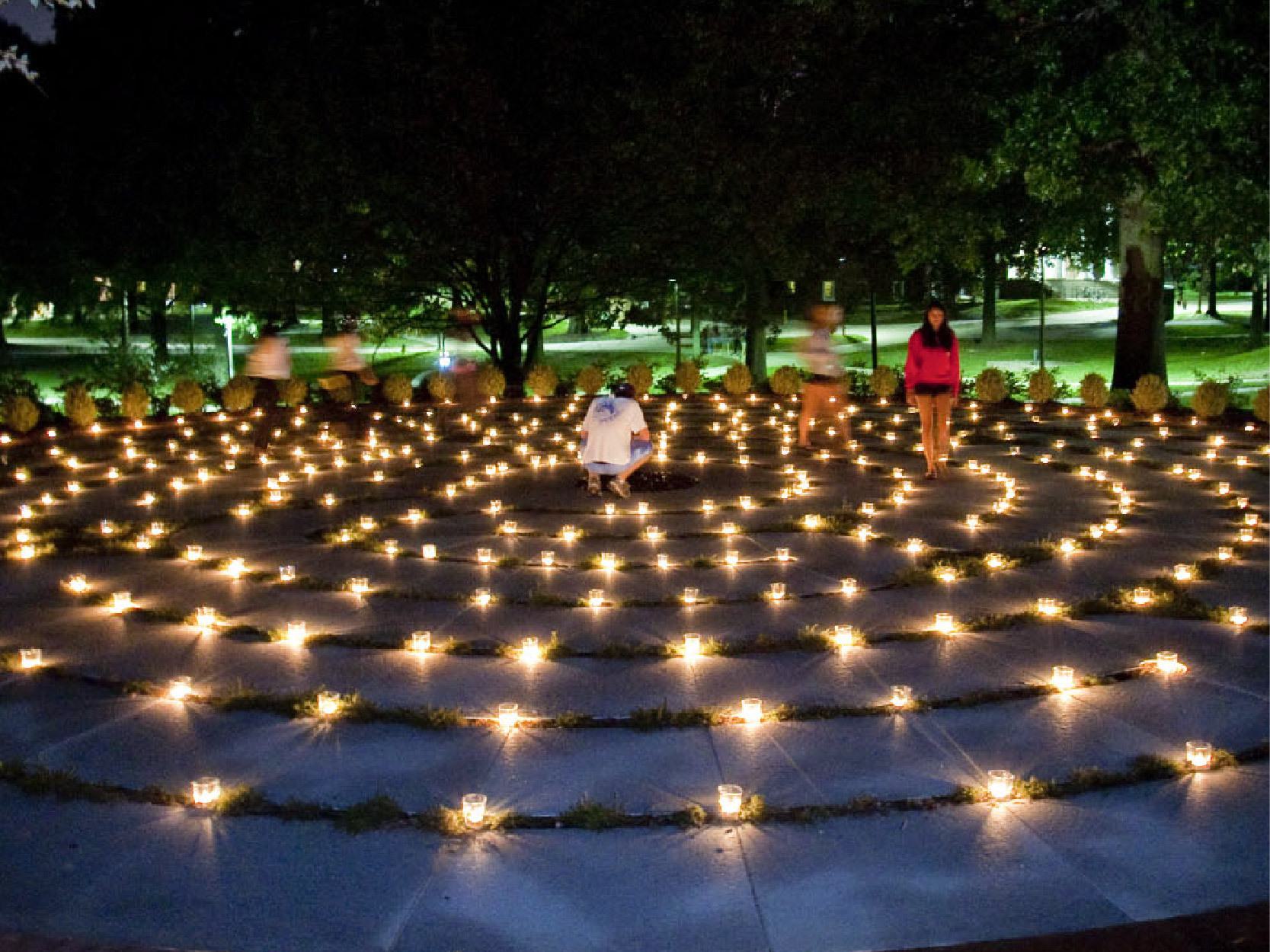 Labyrinth lit up at night