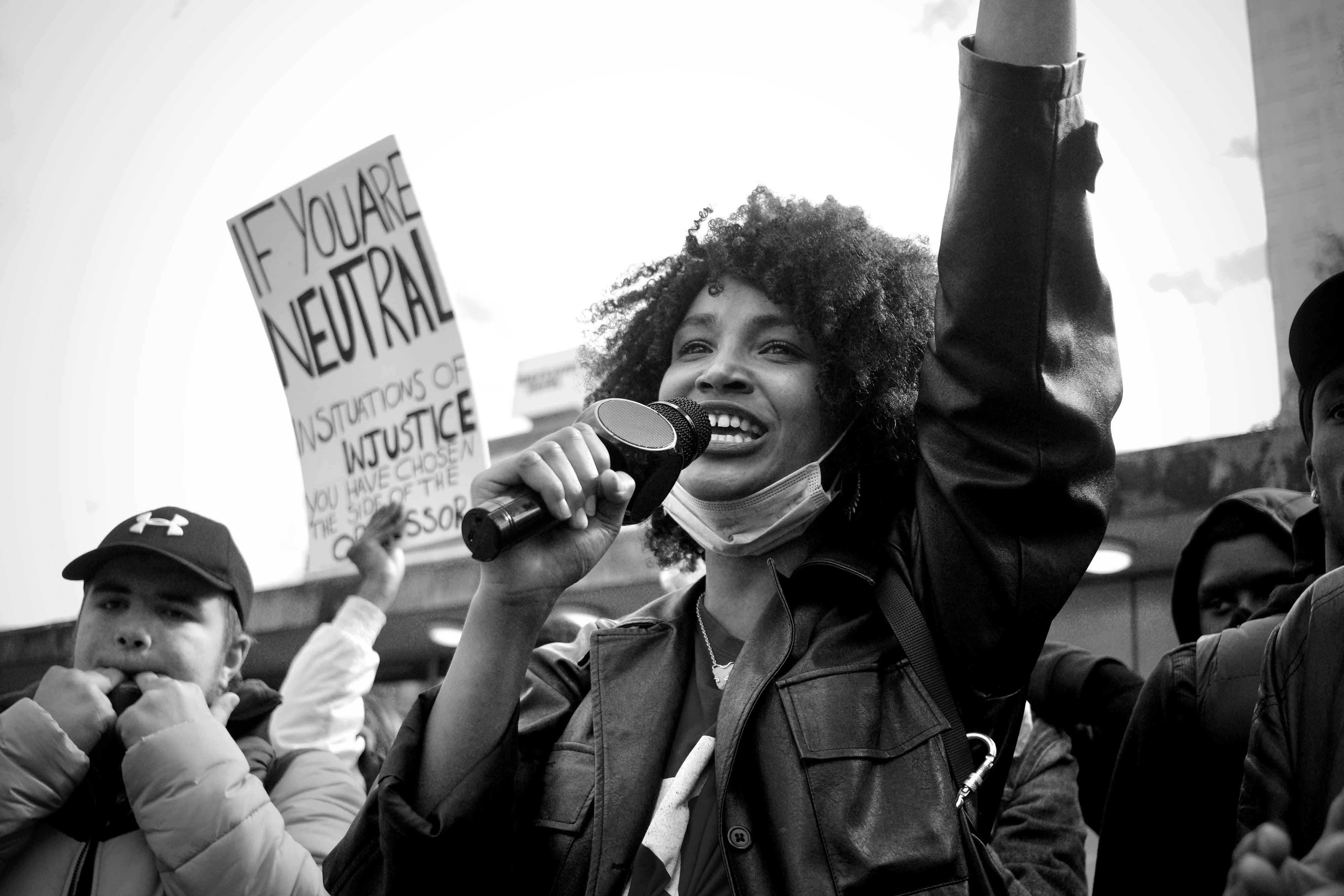 Image of a person speaking passionately at a Black Lives Matter Protest in London