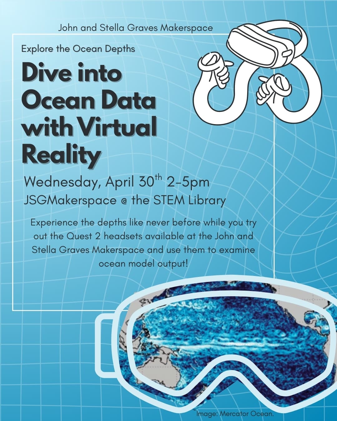 "Dive into Ocean Data with Virtual Reality!" event ad.