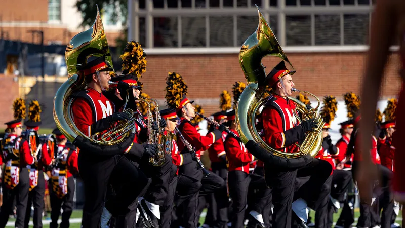 The Mighty Sound of Maryland Marching Band performs at the Homecoming football game on October 19, 2024.