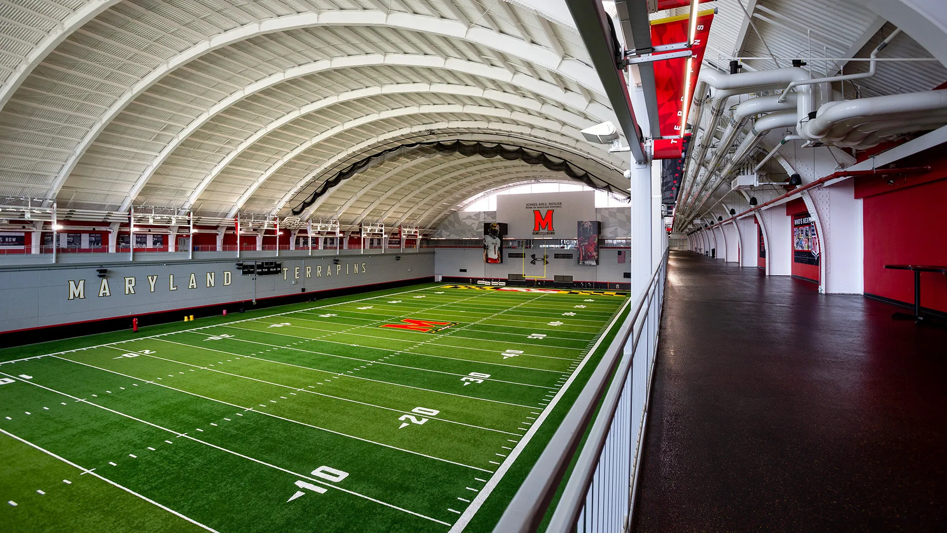 The indoor practice football field at Jones-Hill House at the University of Maryland.