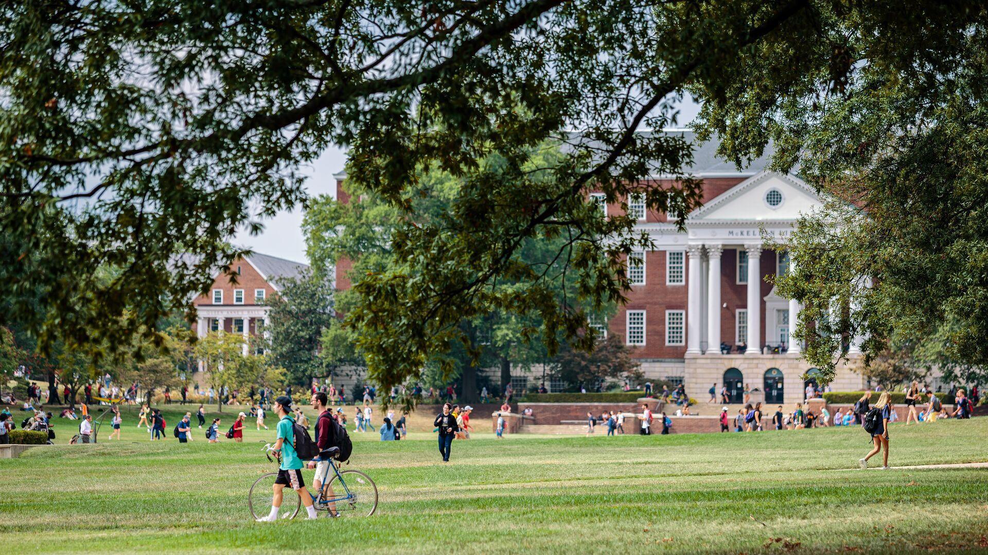 Campus setting on a spring day