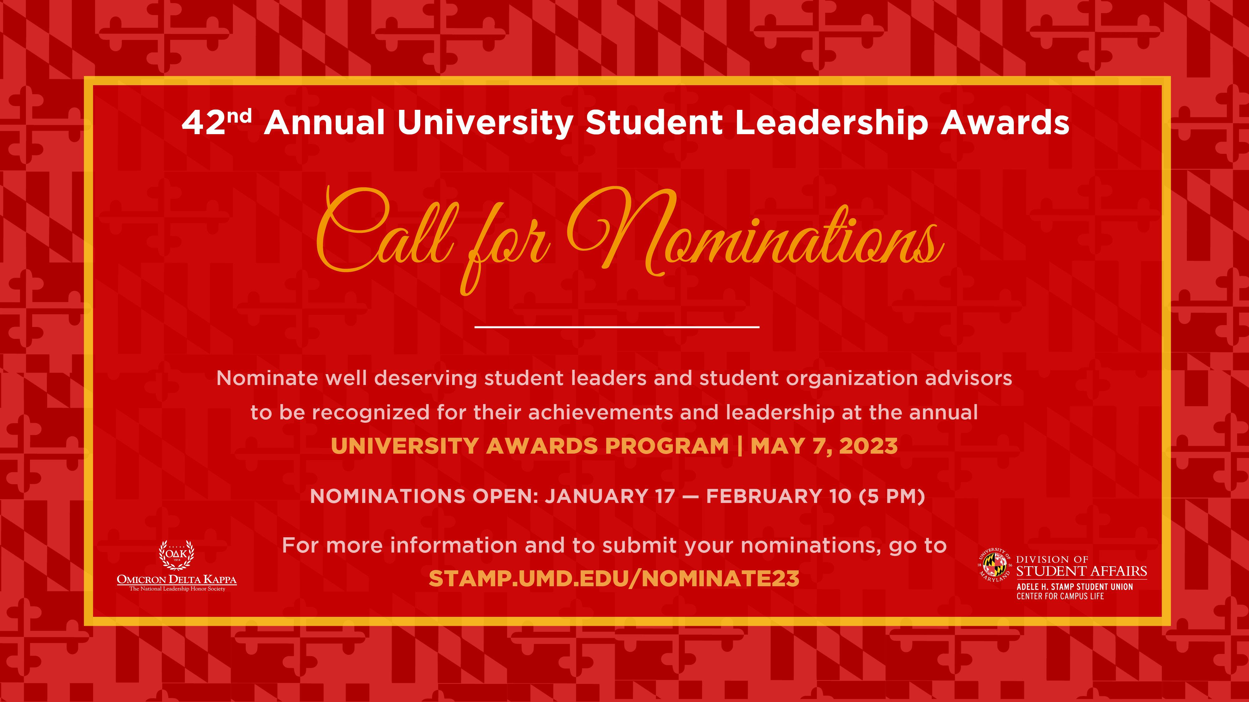 42nd Annual Student Leadership Awards: Nominate Well Deserving Student Leaders and Student Org Advisors!