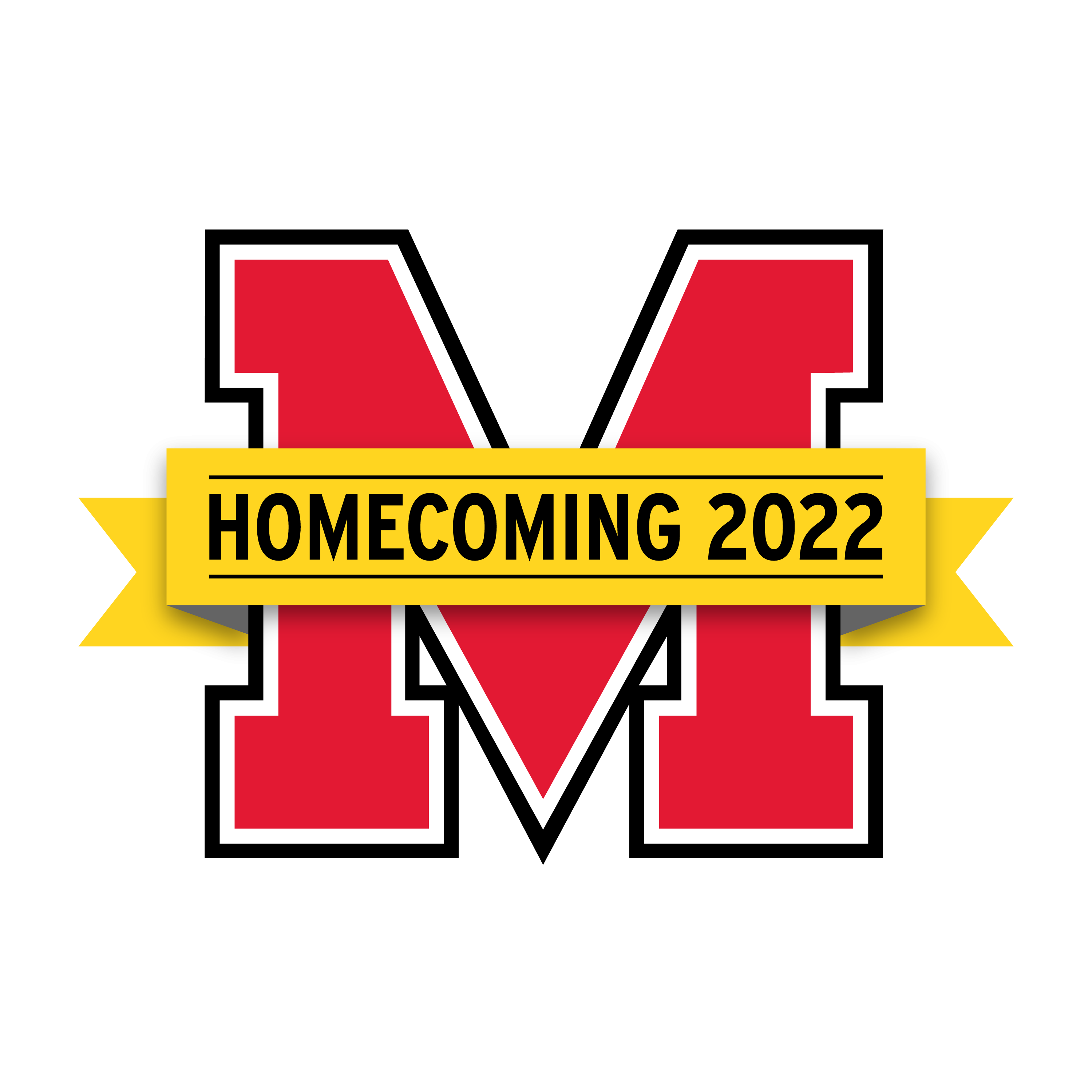 Red M with yellow banner across that reads "Homecoming 2022"